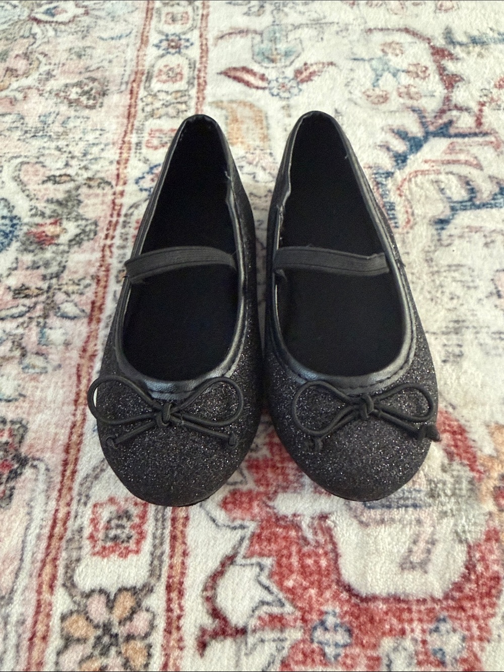 Girls' Black Glitter Ballet Flats with Bow